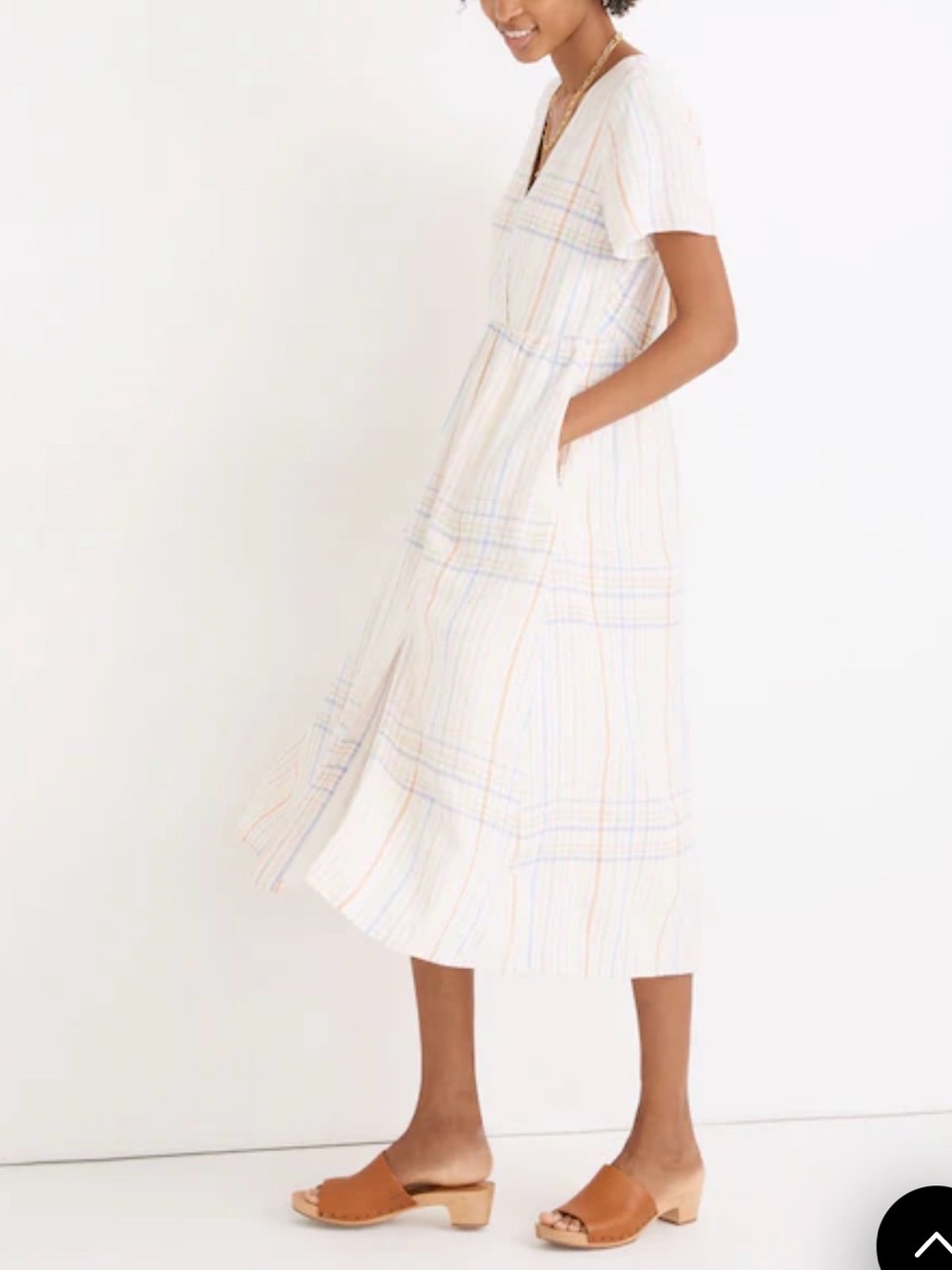 Madewell Cream Midi Dress with Pastel Blue & Pale Pink Plaid - Picture 2 of 13